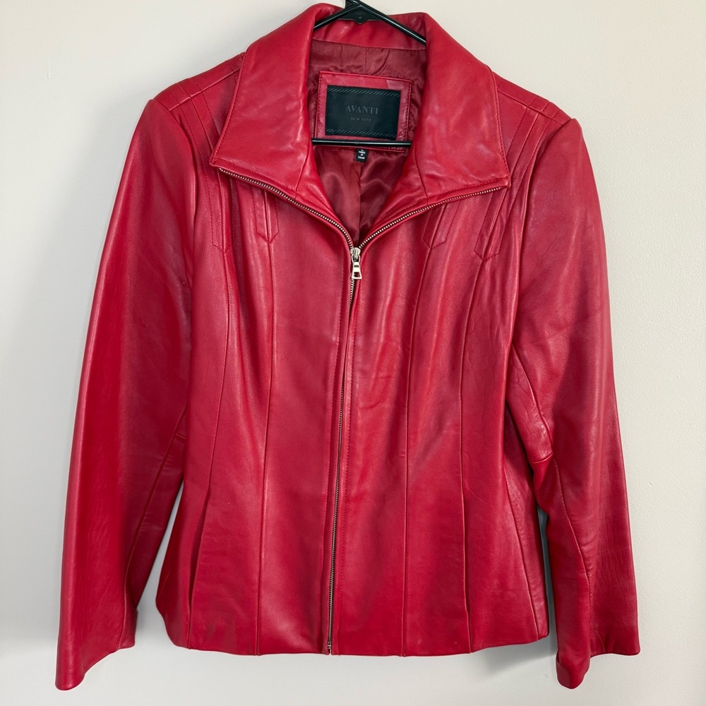 Avanti Red Sculpted Leather Zip Jacket - Picture 2 of 10